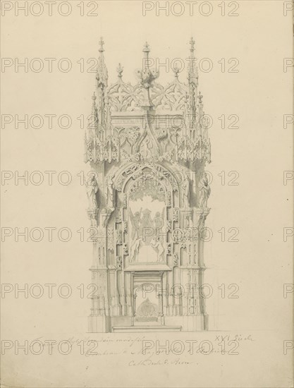 Tomb of Margaret of Austria in the church of Saint Nicholas of Tolentino in Brou, c.1850.  Creator: Petrus Josephus Hubertus Cuypers.