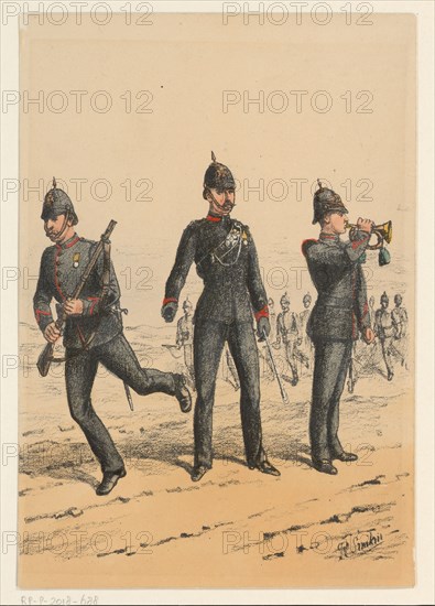 Three British soldiers, 1875-1925. Creator: Richard Simkin.