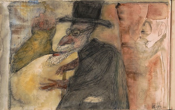 Man with a beard, walking stick and top hat, in profile to the left, 1944. Creator: Samuel Jessurun de Mesquita.