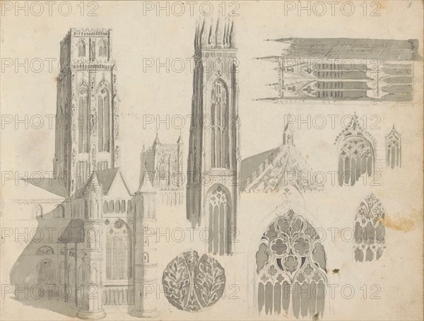 Church towers and tracery, 1822-1893. Creator: Willem Troost II.