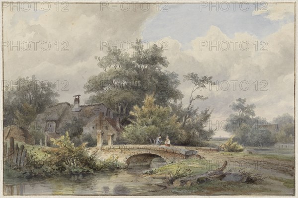 Landscape with a stone bridge near a house, 1813-1862. Creator: Barend Cornelis Koekkoek.