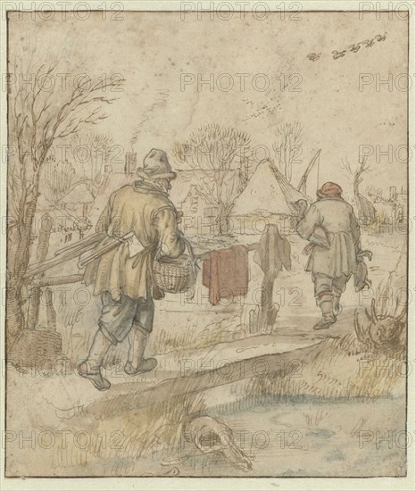 Return of the Duck Hunters / verso: Sketches of Ships and of a Man in Winter Clothing, c.1610-c.1615 Creator: Hendrick Avercamp.
