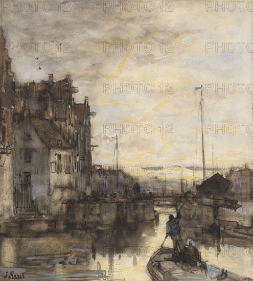 Cityscape at night, 1847-1899. Creator: Jacob Henricus Maris.