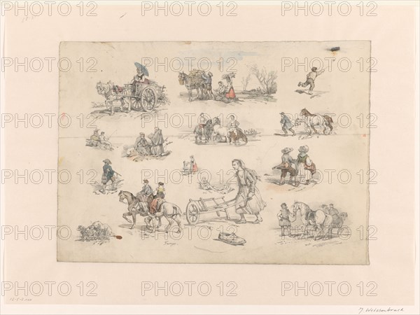 Figure studies with horses and chariots, 1832-1880. Creator: Jan Weissenbruch.