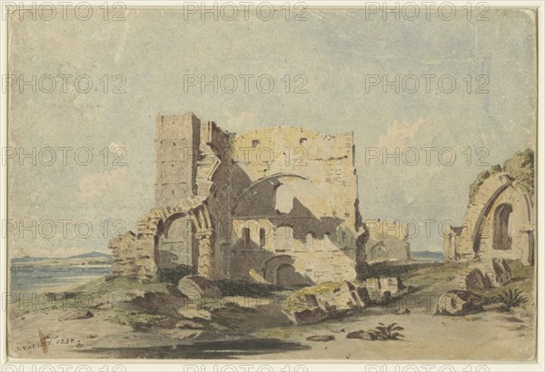 Lindisfarne Abbey on Holy Island, Northumberland, 1830. Creator: John Varley I.