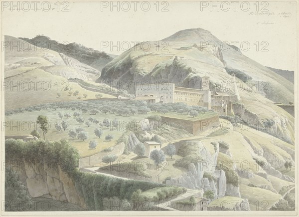 Landscape with monastery at Subiaco, 1778-1847. Creator: Josephus Augustus Knip.