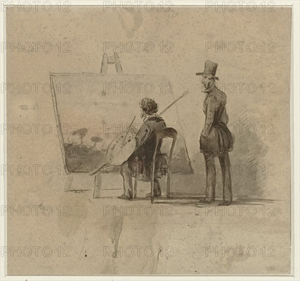 Portrait of Johannes Franciscus Hoppenbrouwers in front of his easel and A. van den Berg..., 1865. Creator: Louis Apol.