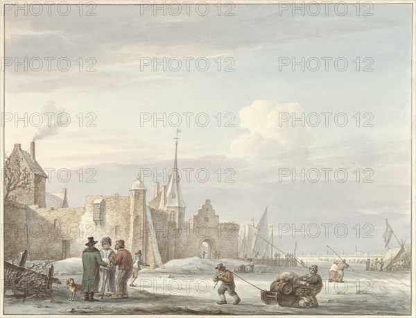 Cityscape in winter, 1780-1848. Creator: Martinus Schouman.