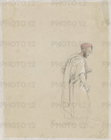 Figure study of a man with a turban and sword, 1824-1880. Creator: Raden Saleh.