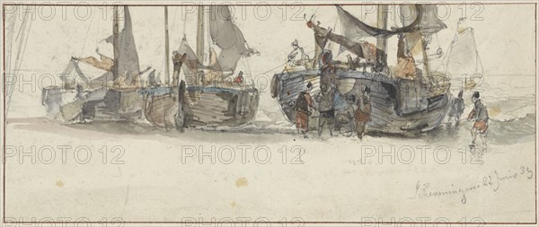 Fishing boats on the beach of Scheveningen, 1839. Creator: Willem Roelofs.