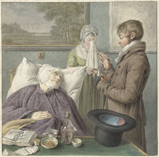 Doctor visits a sick old woman in bed, 1771-1816. Creators: Wybrand Hendriks, Hendrik Schwegman.