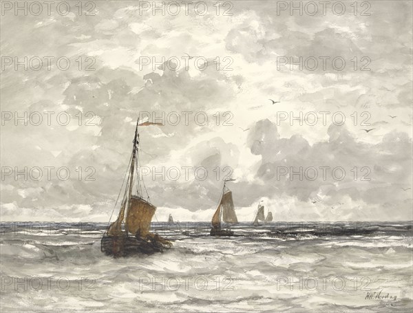 Fishing Boats on the Breakers, 1841-1915. Creator: Hendrik Willem Mesdag.