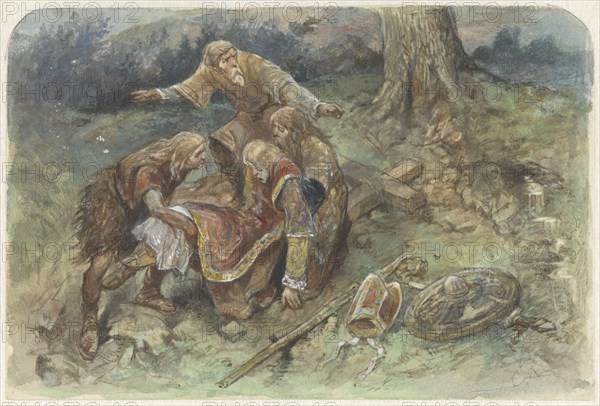 Wounded Adalbert is carried away, 1824-1894. Creator: Charles Rochussen.