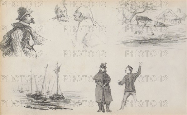 Studies of sailing ships, 1880. Creator: Marius Bauer.