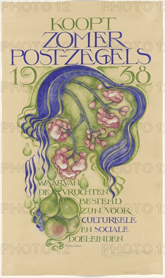 Design for a poster for the sale of summer stamps for the year 1938, c. 1938. Creator: Willem Arondeus.