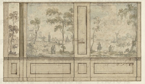 Design for room wall with three wallpaper panels, c. 1752-c. 1819. Creator: Juriaan Andriessen.