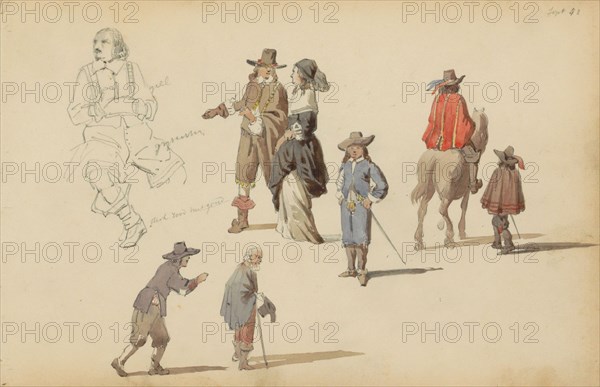Figures in seventeenth-century clothing, 1852. Creator: Cornelis Springer.
