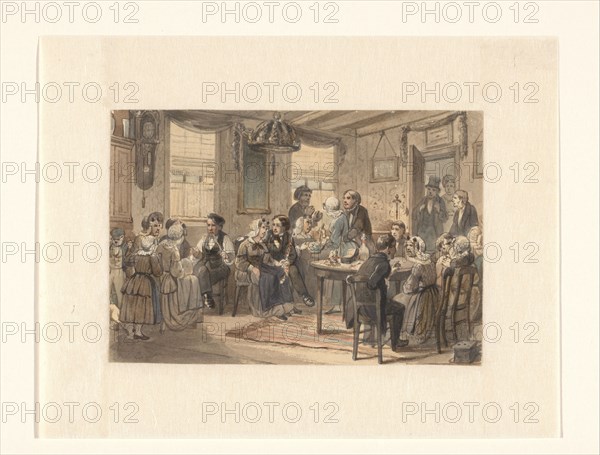 Wedding celebration in a Frisian family home, 1833-1890.  Creator: Johan Coenraad Leich.