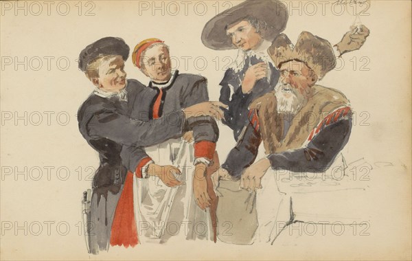 Group in seventeenth-century clothing, c. 1846-c. 1882. Creator: Cornelis Springer.