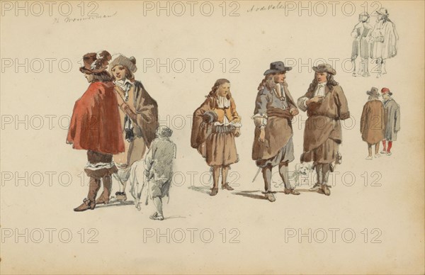 Figures in seventeenth-century clothing, c. 1846-c. 1882. Creator: Cornelis Springer.