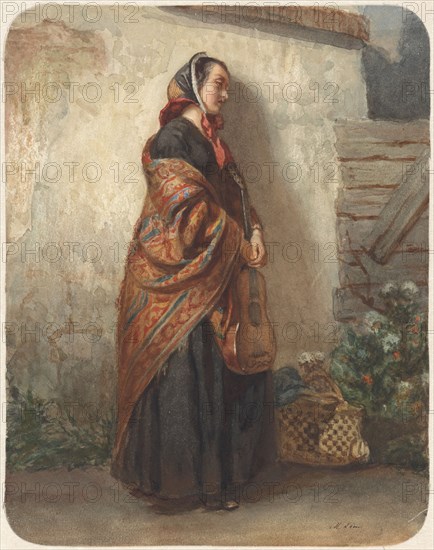 Standing woman with guitar, 1848-1865. Creator: Maurits Leon.