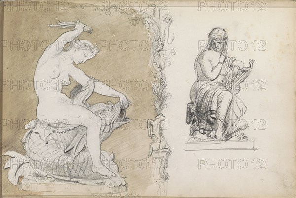 Two sculptures of naked women, 1863. Creator: Isaac Gosschalk.