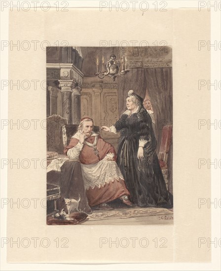 Two people in an interior, possibly Maria de Medici and Cardinal de Richelieu, 1833-1890. Creator: Johan Coenraad Leich.