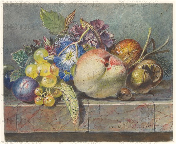 Fruit and floral still life, 1824-1900. Creator: Albertus Steenbergen.