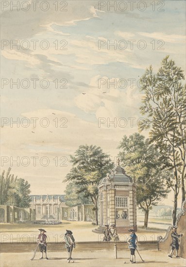 View of a country estate with four golfers, 1706-1800. Creator: Anon.