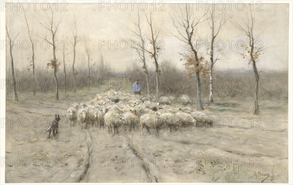 Sheep herd on the heathland near Laren, 1848-1888. Creator: Anton Mauve.