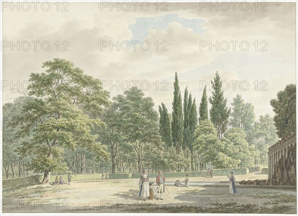 Walkers on a terrace of the Villa Conti in Frascati, 1791. Creator: Daniel Dupré.