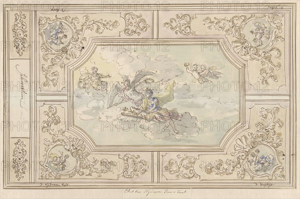 Design for a ceiling painting with Honour (?) crowned by Time, 1677-1755. Creator: Elias van Nijmegen.