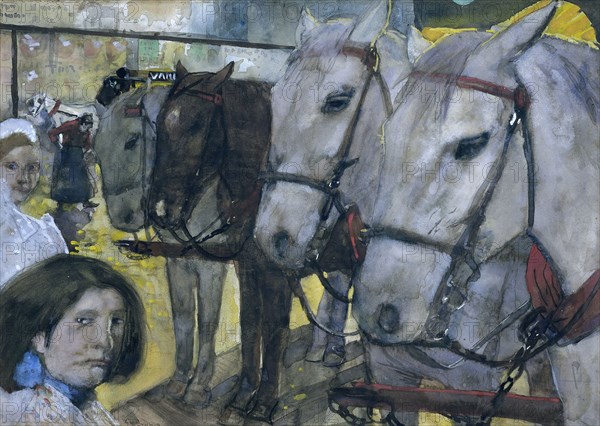 Tram horses on Dam Square in Amsterdam, 1893. Creator: George Hendrik Breitner.