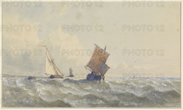 View of the high seas, on which there are three sailing ships, 1852. Creator: Henri le Hon.