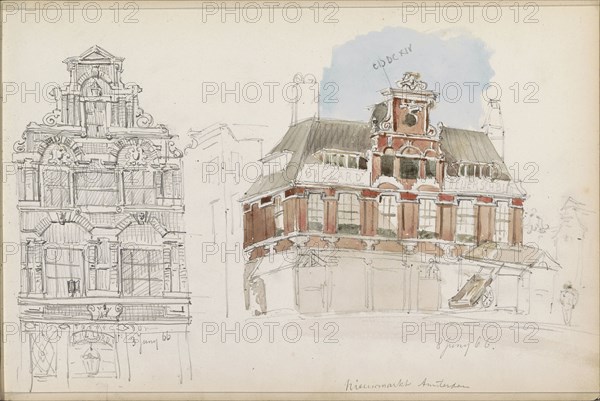 Buildings on the Nieuwmarkt in Amsterdam, 1866. Creator: Isaac Gosschalk.