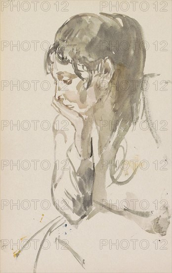 Seated woman with one hand under her chin, 1875-1934. Creator: Isaac Lazerus Israels.