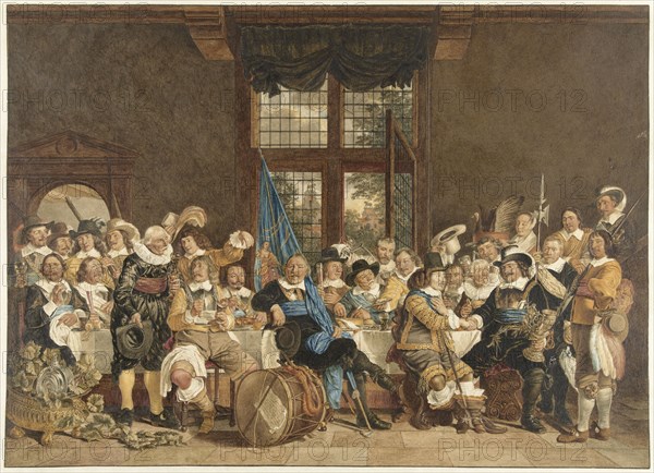 The shooters' meal in the Voetboogdoelen in Amsterdam in celebration of the conclusion..., 1779. Creator: Jacob Cats.