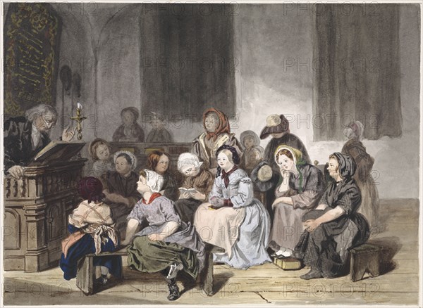Church service with girls, 1830-1889. Creator: Jan Fabius.
