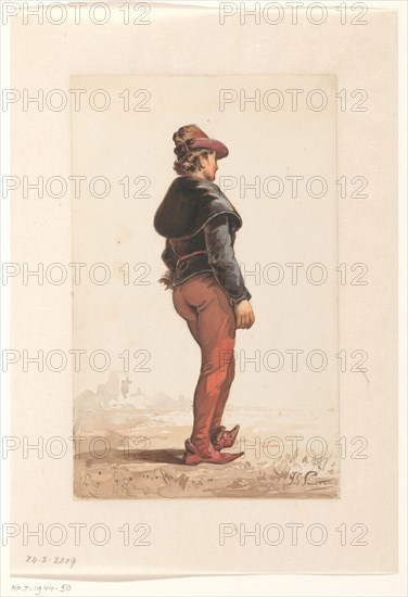 Standing Landsknecht in Burgundian costume, from behind, 1833-1910. Creator: Jan Gerard Smits.