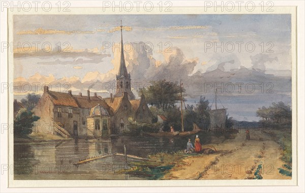 View of a village on a canal, 1832-1880. Creator: Jan Weissenbruch.