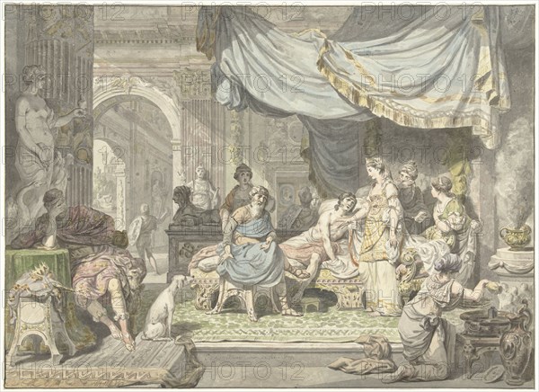 Antiochus tries to hide the love for his mother Stratonice, 1775. Creator: Jean Grandjean.