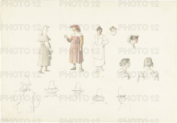 Study sheet with Italian farmers and peasant women, 1787-1847. Creator: Josephus Augustus Knip.