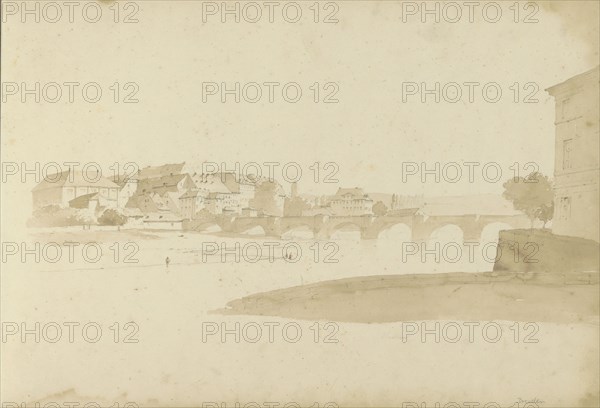 View of Dresden with the Augustus bridge over the Elbe, 1820-1896. Creator: Kasparus Karsen.