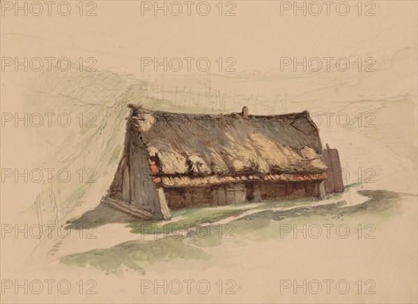 Barn with a thatched roof in a meadow, 1864-c. 1865. Creator: Maria Vos.