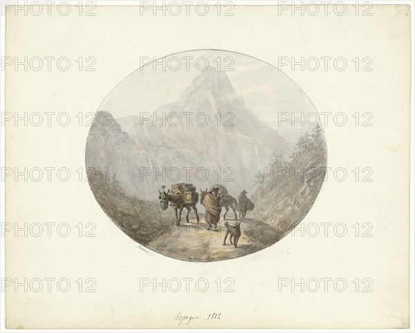 Mountain landscape in Spain, with donkeys, 1812. Creator: Otto Baron Howen.