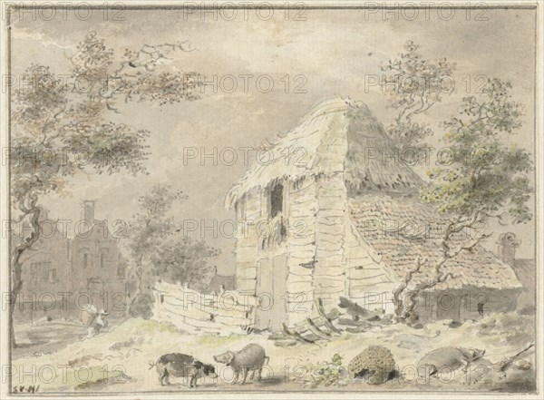 Barn with some pigs, 1700-1800. Creator: Samuel van Huls.