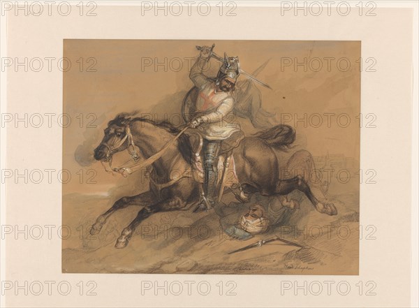 Crusader defeating a Turkish soldier, 1820-1883. Creator: Theodoor Schaepkens.