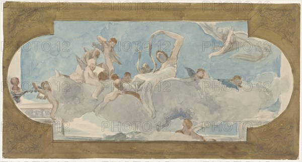 Ceiling painting with figures seated on clouds, 1872-1904. Creator: Wilhelm Cornelis Bauer.