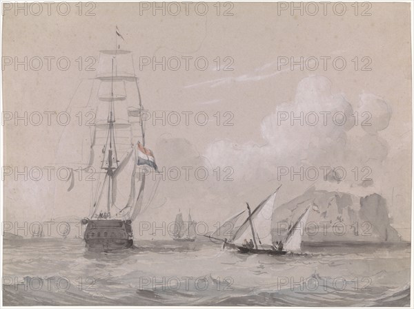 Dutch sailing ship off the coast of Gibraltar, 1834-1893. Creator: Willem Antonie van Deventer.