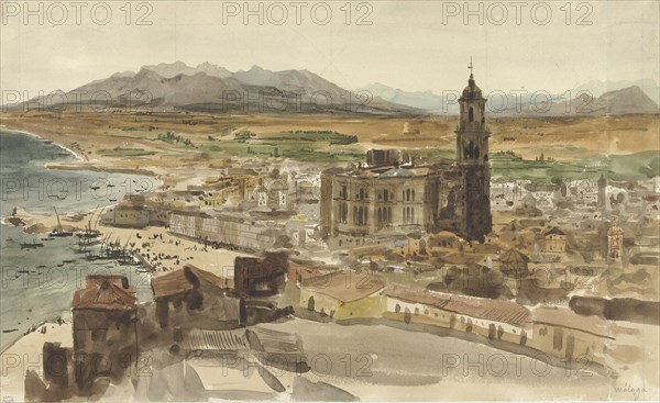 View of Malaga from the North, 1836. Creator: Adrien Dauzats.
